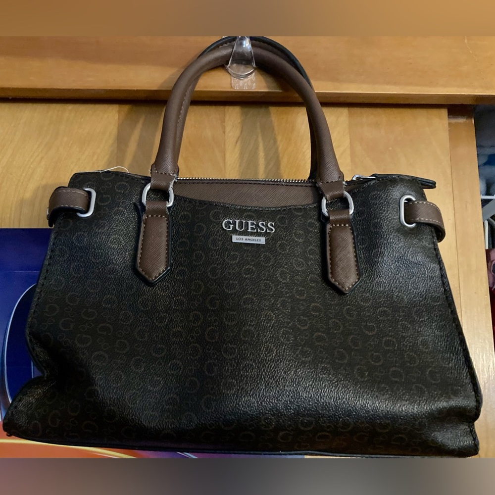 Guess Black And Brown Handbag Purse Faux Leather
